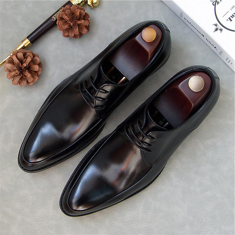 【万达撤柜】意大利真皮商务皮鞋男新款牛皮尖头鞋英伦正装休闲系带