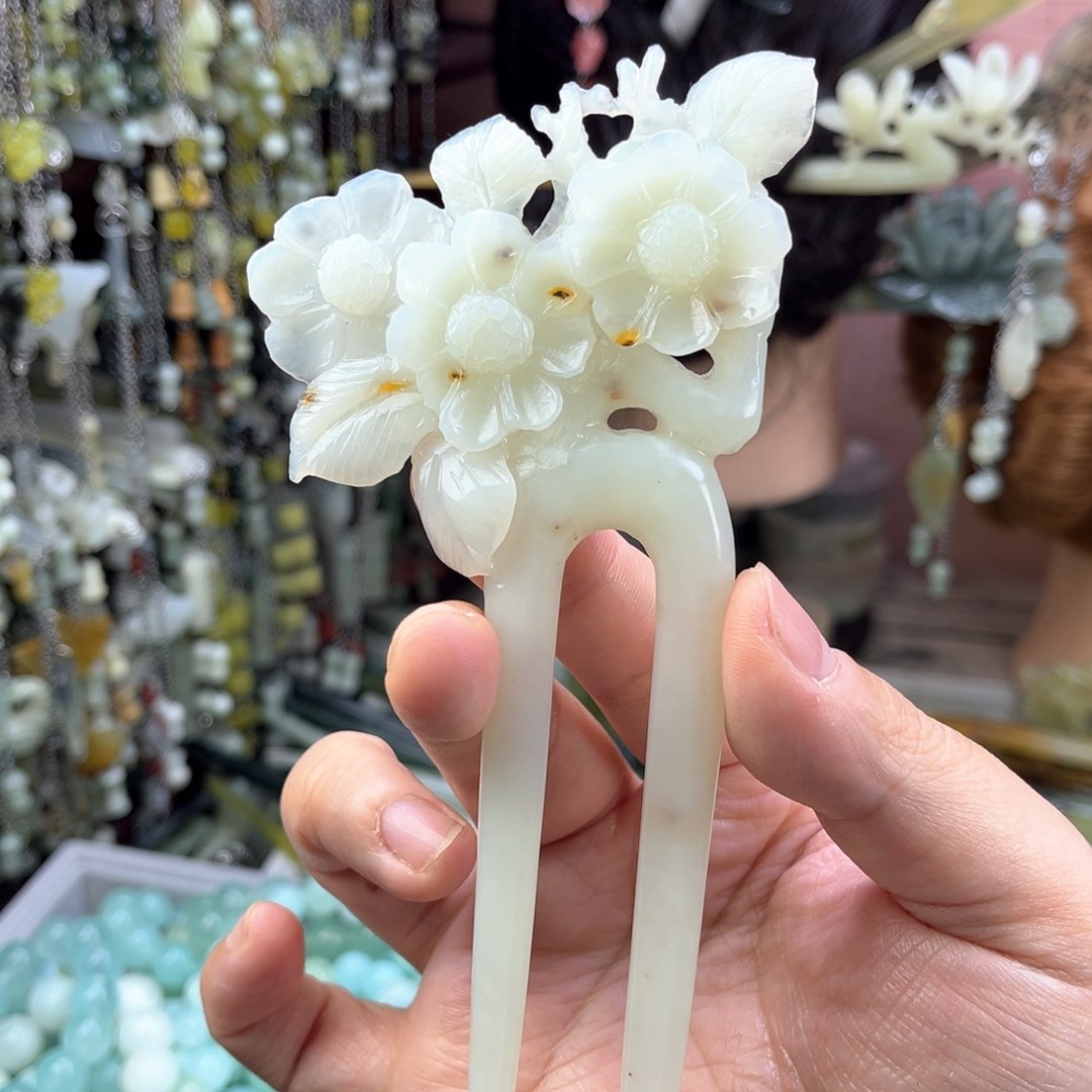 蛇纹石玉发饰未镶嵌默认微瑕岫玉发簪