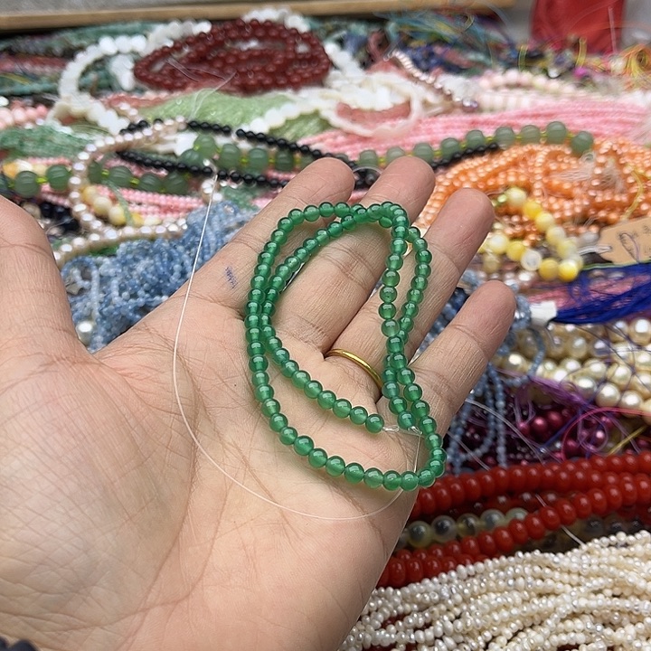 玛瑙/玉髓珠宝半成品未镶嵌一条4mm绿玛瑙