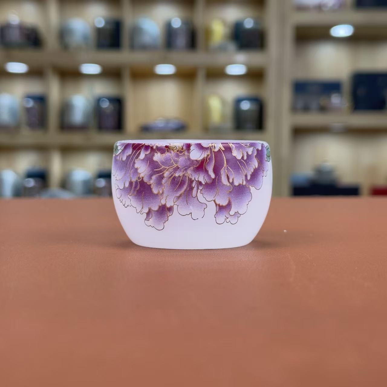 小白琉璃【紫牡丹】变色主人杯紫色高级单个高端泡茶加厚茶具0027