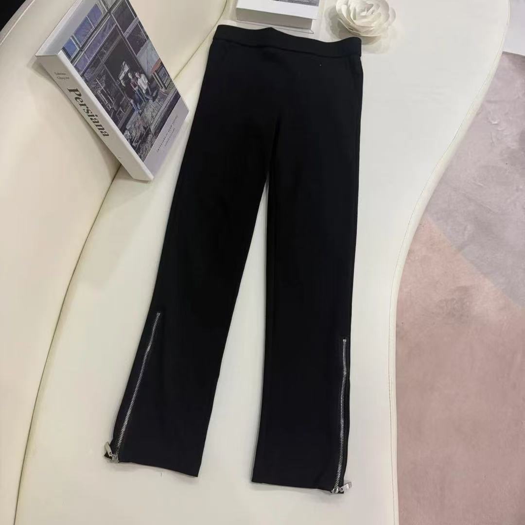 【698】烟管裤女春秋季新款直筒侧拉链弹力黑色高腰大码显瘦小脚裤