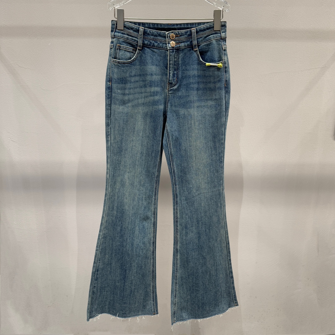 2025年春季新款高腰通勤百搭毛边微喇牛仔裤女89325471301