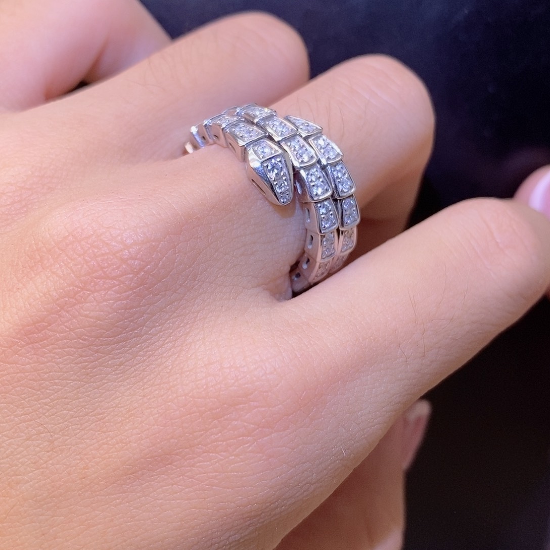 戒指/指环钻石18K金镶嵌三圈弹力蛇戒k白