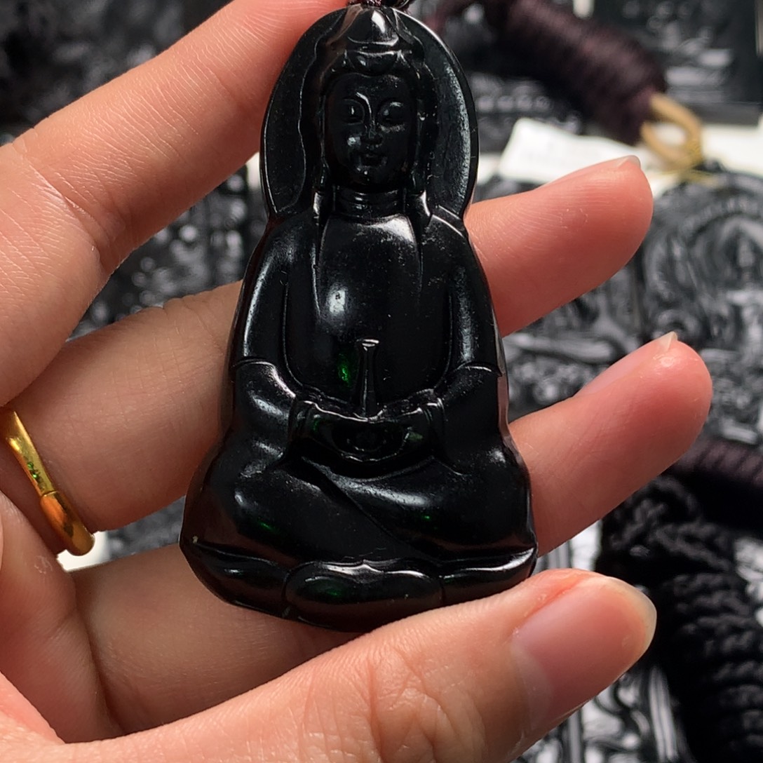 天然缅甸a货钢琴黑挂件