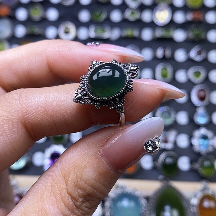 岫玉戒指银S925镶嵌绣****〰