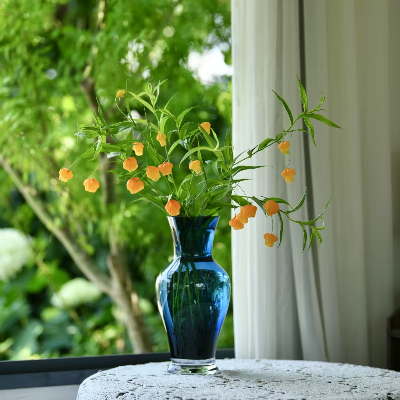 手作蓝色桌面复古摆件水培鲜花直径13高27口径9（微瑕介意勿拍）