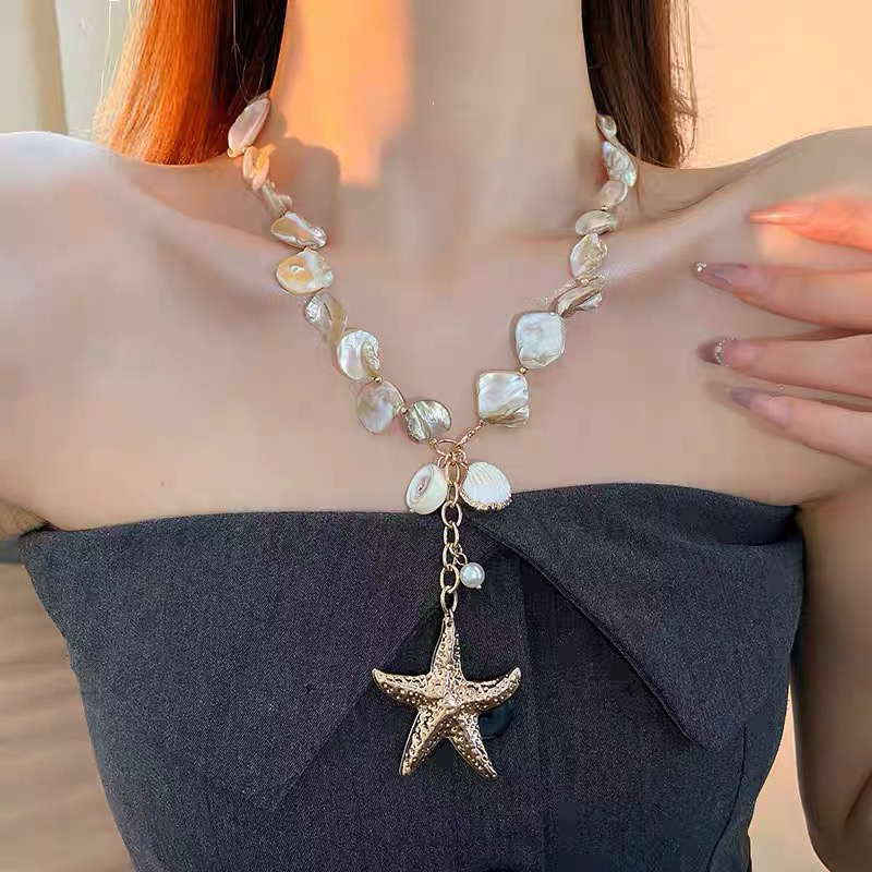 铜合金贝壳项链 不规则海星贝壳项链女夸张海边度假风