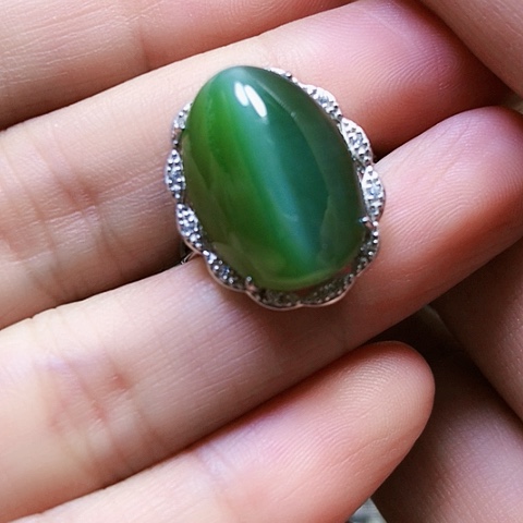 和田玉戒指银S925镶嵌