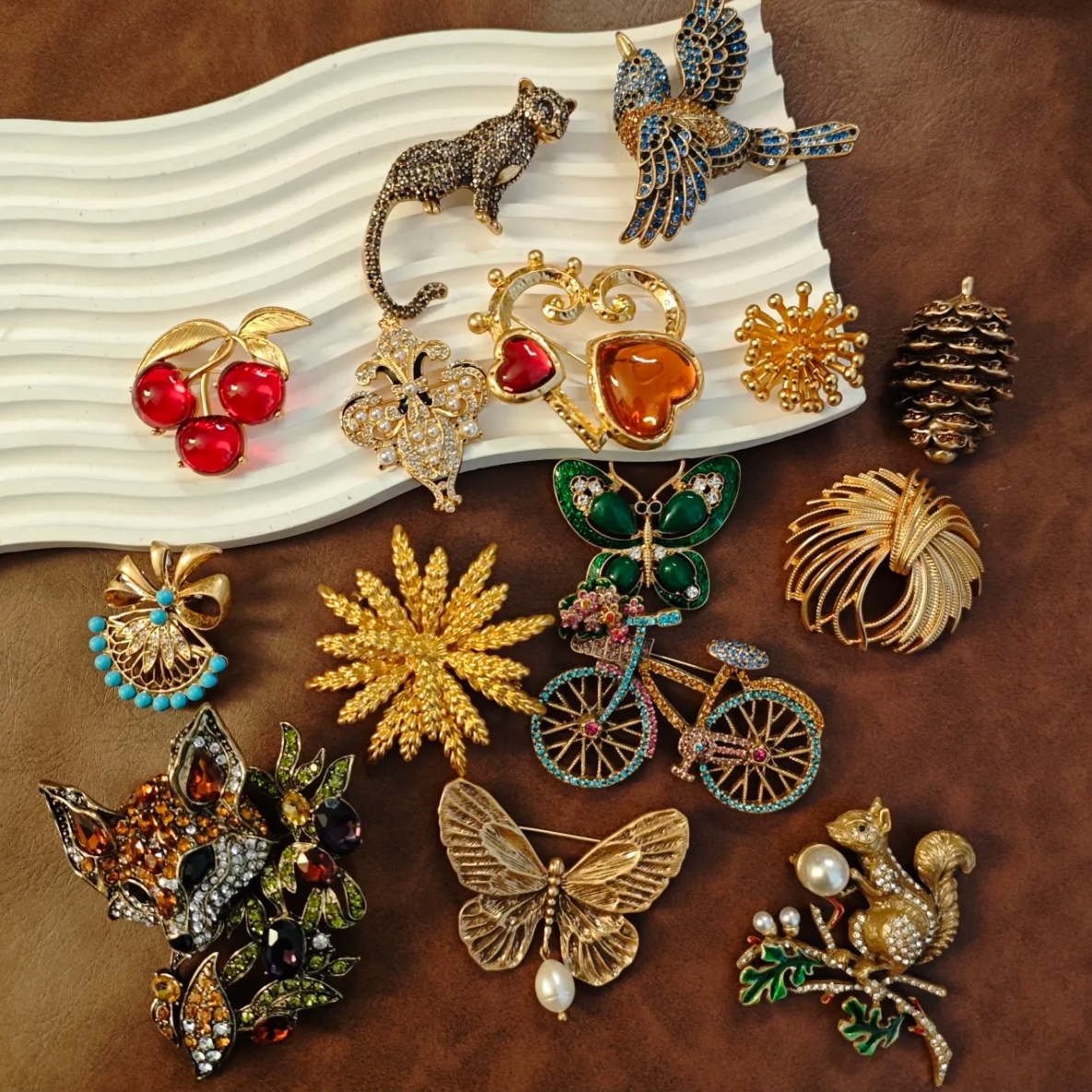 黄铜合成锆石胸针 时尚中古VINTAGE 精致复古风胸针合集