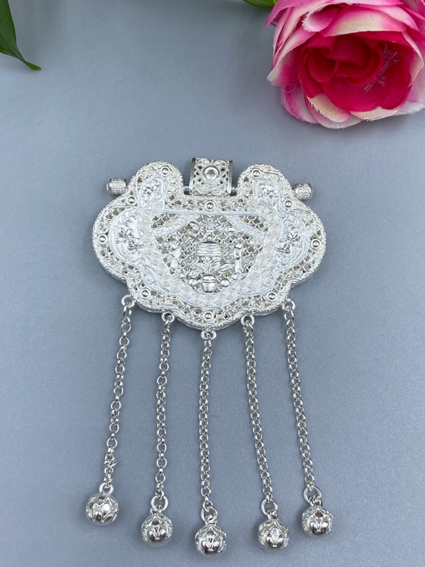 吊坠足银 侗石記  拉丝工艺   大号天子门生 锁吊坠 