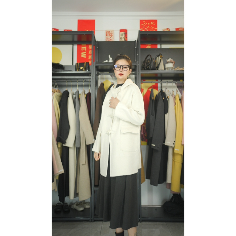 [CY061]双面羊毛大衣长毛连帽中长款S2302