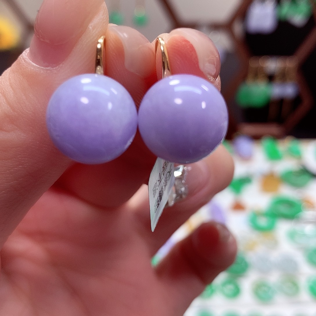 翡翠耳饰18K金镶嵌天然翡翠