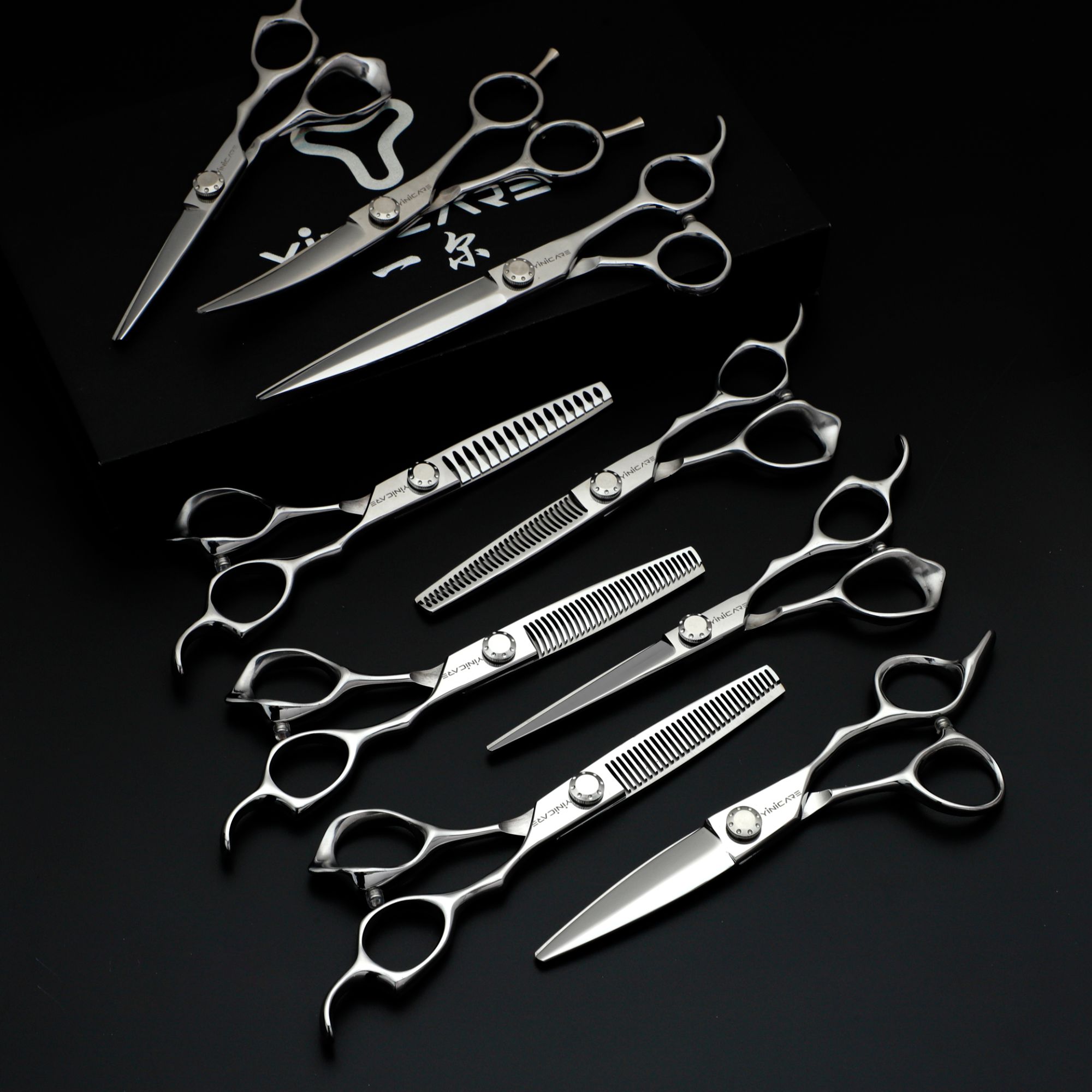 专业发型师九件套平剪无痕V齿鹿角鱼骨5.5寸7寸胖胖柳叶弯刀剪刀