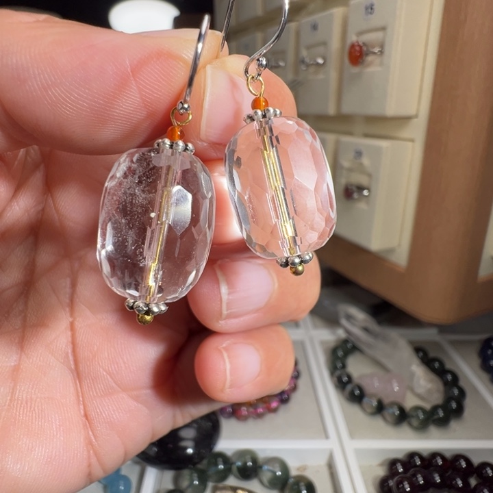 耳饰银S925镶嵌水晶天然白水晶