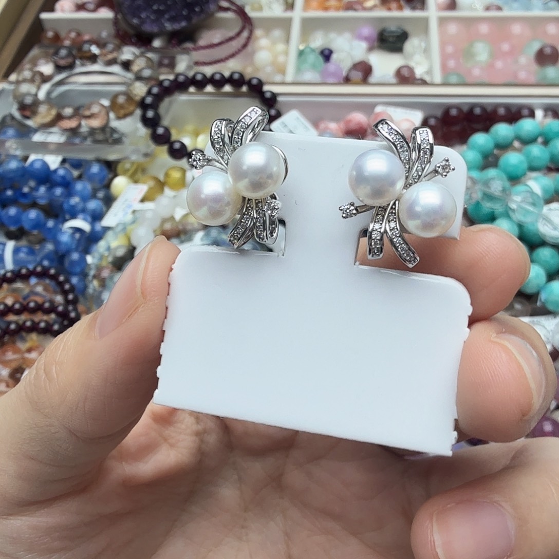 耳饰银S925镶嵌淡水珍珠珍珠耳钉