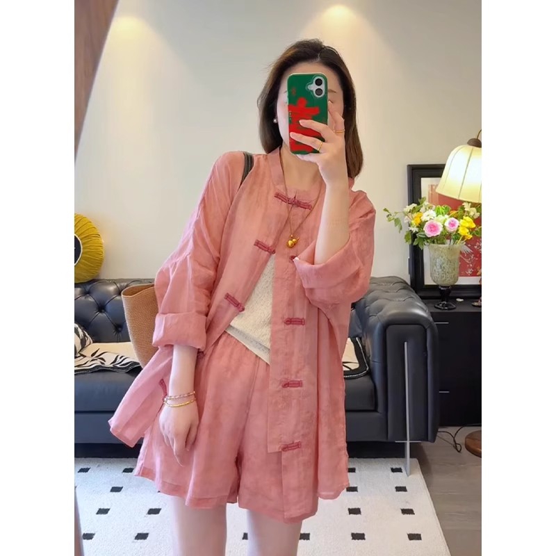 百搭显瘦宽松2025夏季新款时尚盘扣复古中式减龄睡衣家居服套装