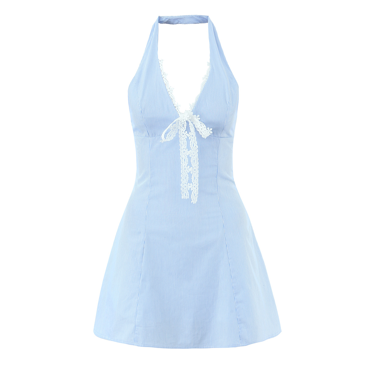 夏季法式纯欲风深领挂脖收腰显瘦短款连衣裙