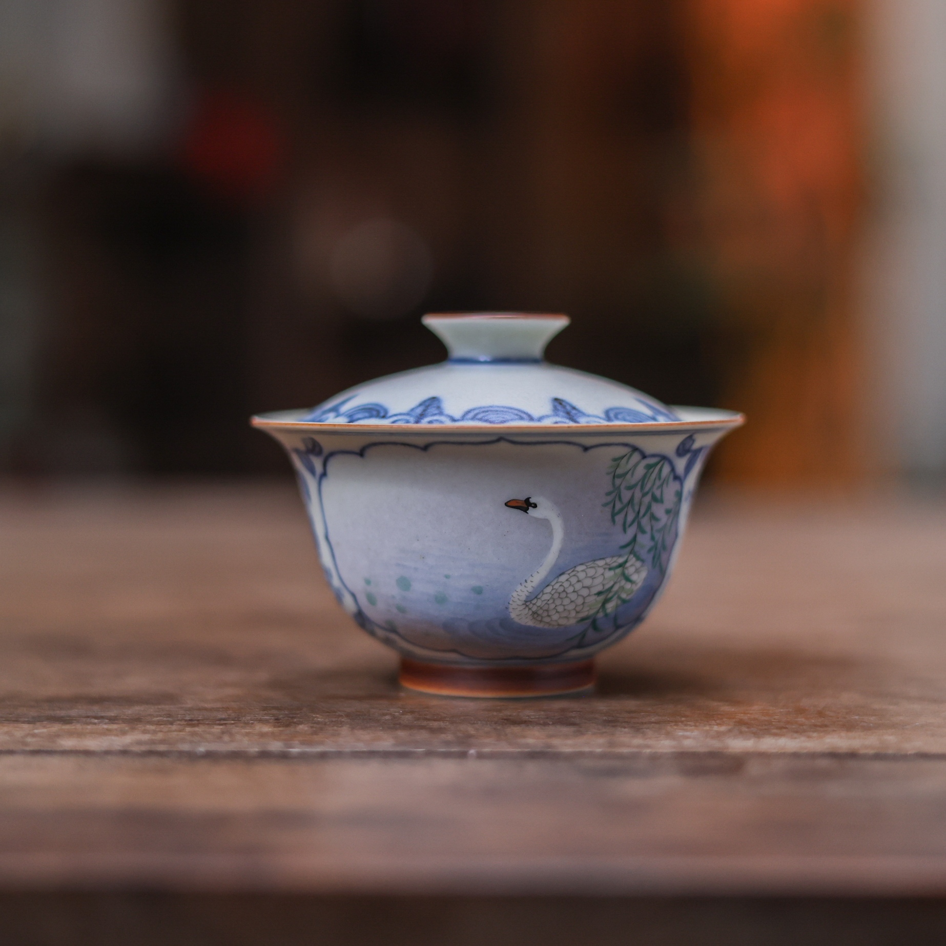 【非遗好物】开窗斗彩白天鹅-墨冉-盖碗-120ml（新墨冉0436）