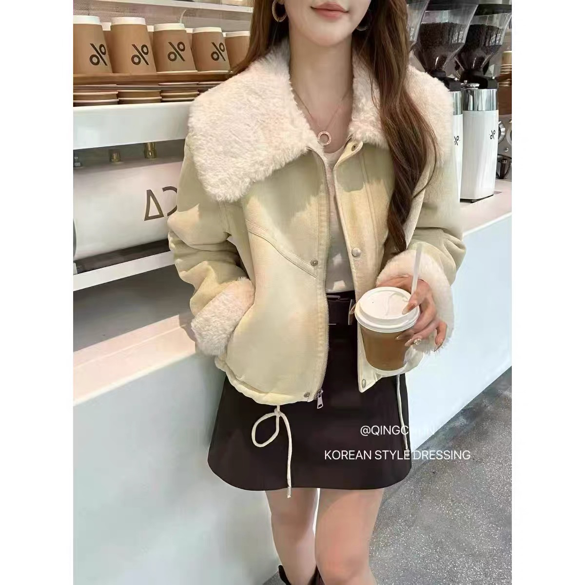 9018大翻领毛一体加厚外套找版