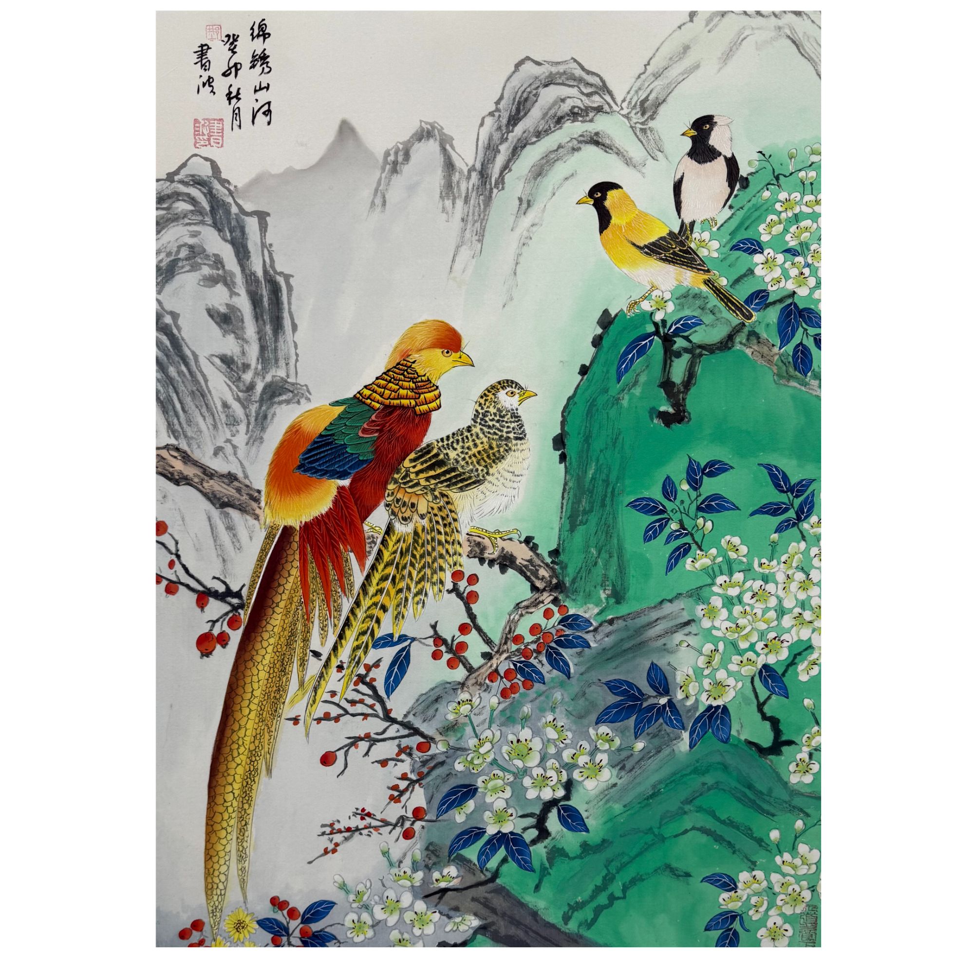 戴总专属——邢书波老师2.7平尺花鸟作品（丝绢锦鸡）