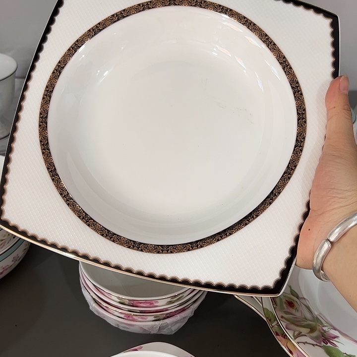 瓷片微瑕骨瓷天元汤盘两个