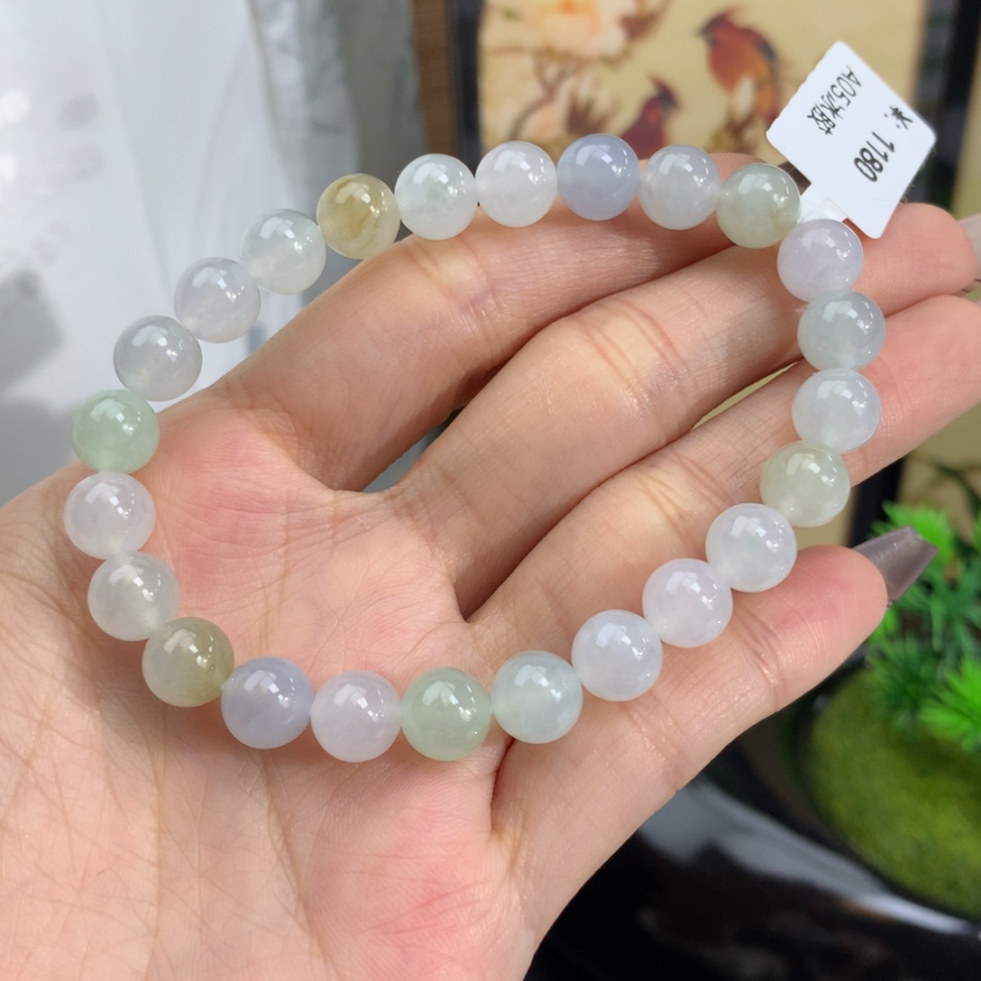翡翠手链未镶嵌卡7.8冰胶马卡龙手串