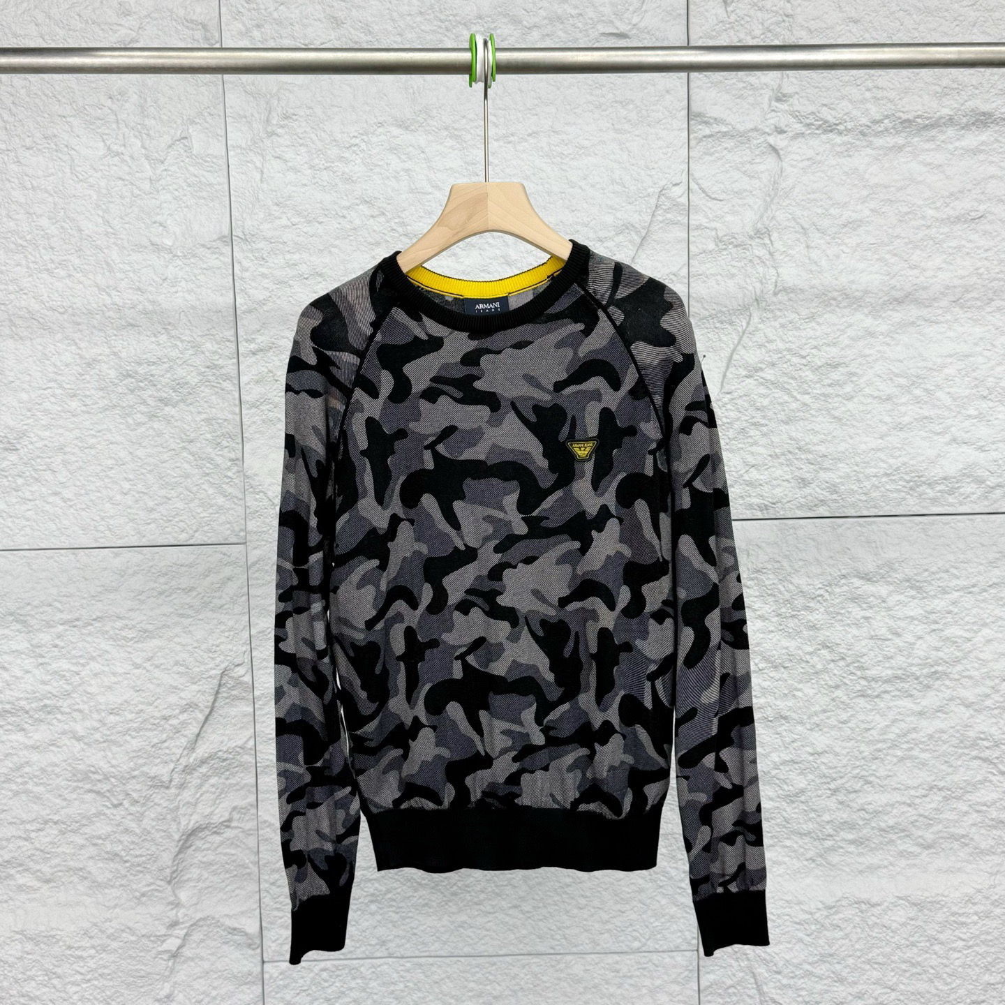 未使用 GIORGIO ARMANI/阿玛尼 S码/黑灰色迷彩针织衫/18328651