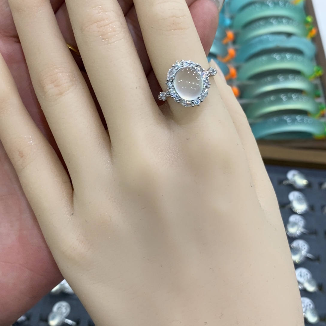 蛇纹石玉银S925镶嵌戒指