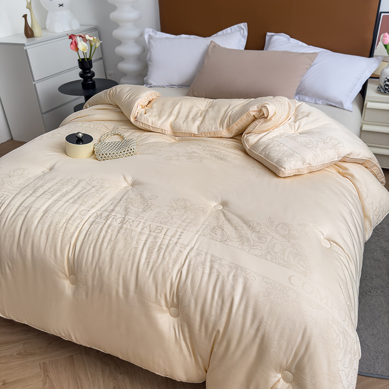 软黄金高端子母被天丝棉贡缎提花四季通用保暖舒适透气化轻奢2合1