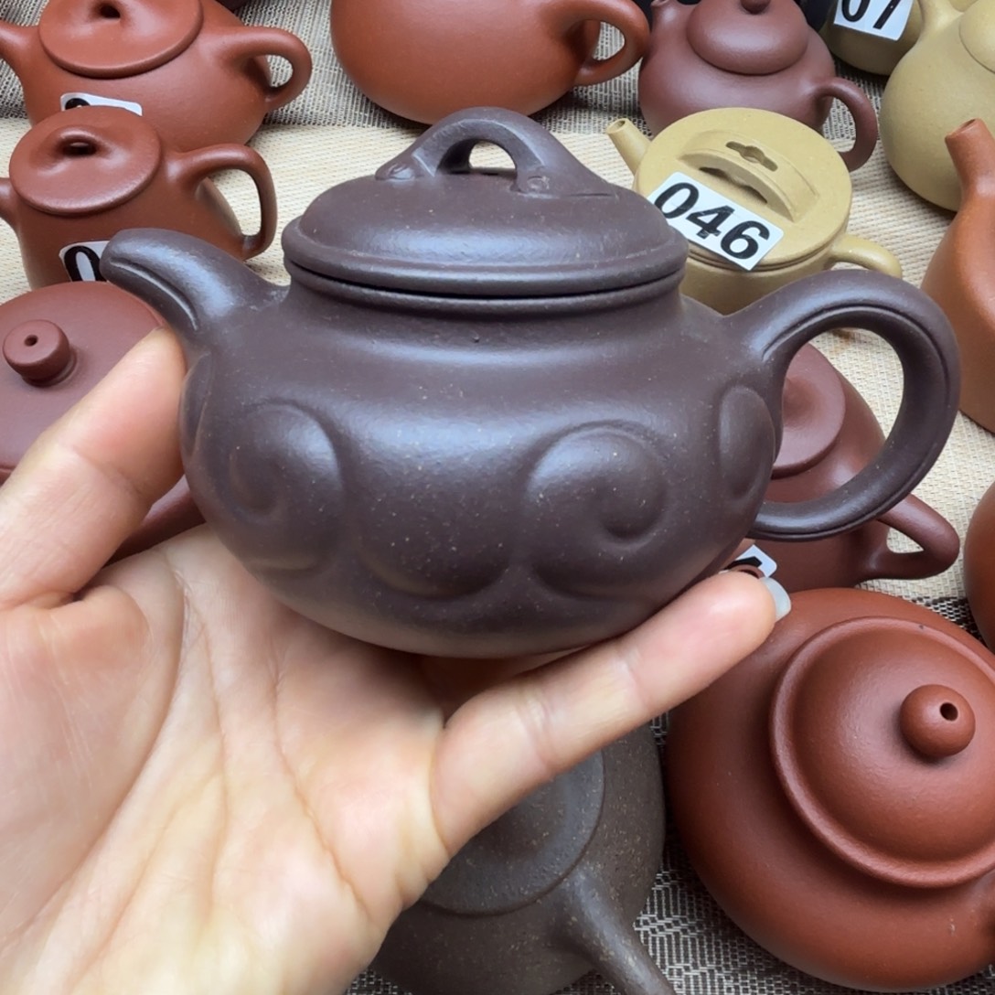 茶壶紫砂天青泥仿古如意200cc微瑕