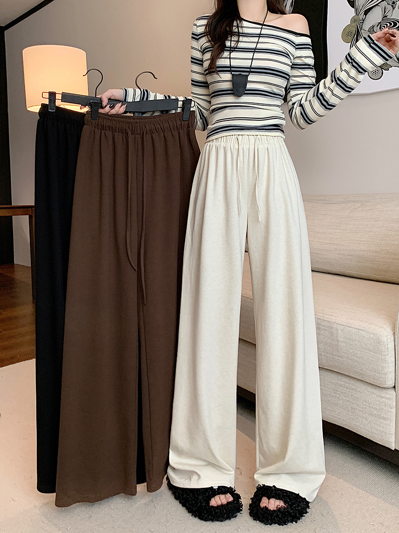 2025秋装新款胖mm大码女简约高腰松紧抽绳显瘦阔腿休闲裤