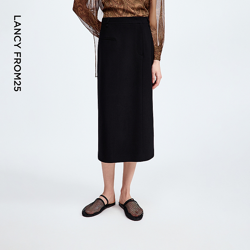朗姿直筒复古风黑色西装半身裙高级感气质通勤半裙2025年秋季新款