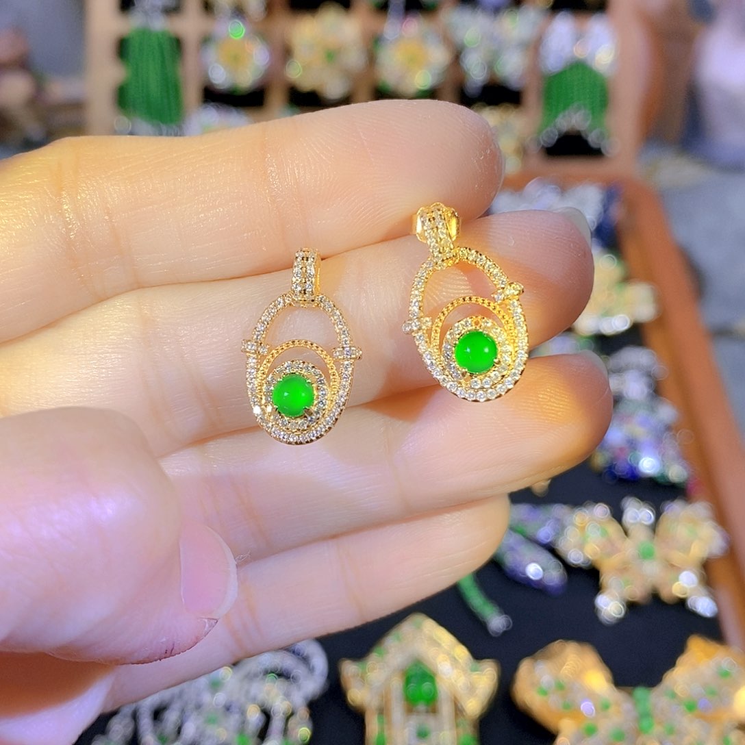 吊坠(不含链)银S925镶嵌翡翠