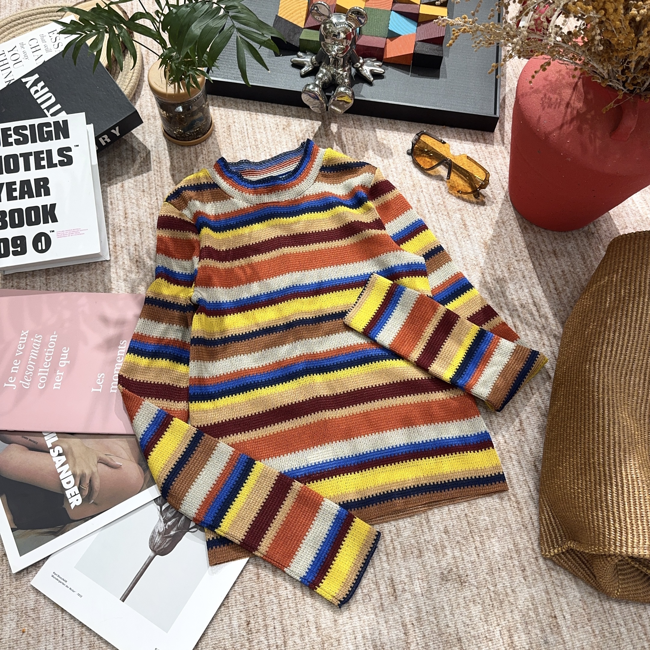 2025秋冬新款时尚休闲彩条纹长袖T恤5076