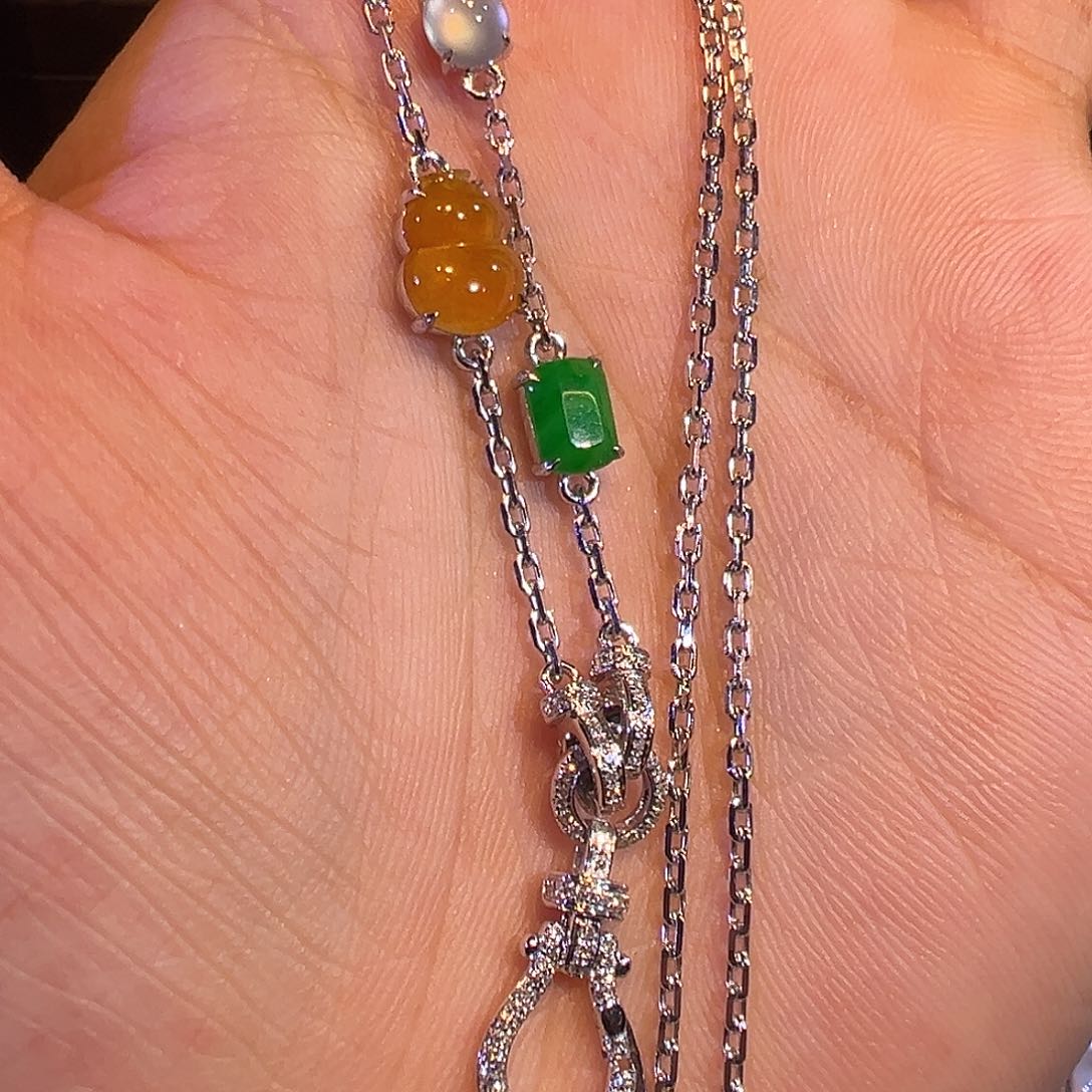 翡翠颈饰18K金镶嵌精工万能链