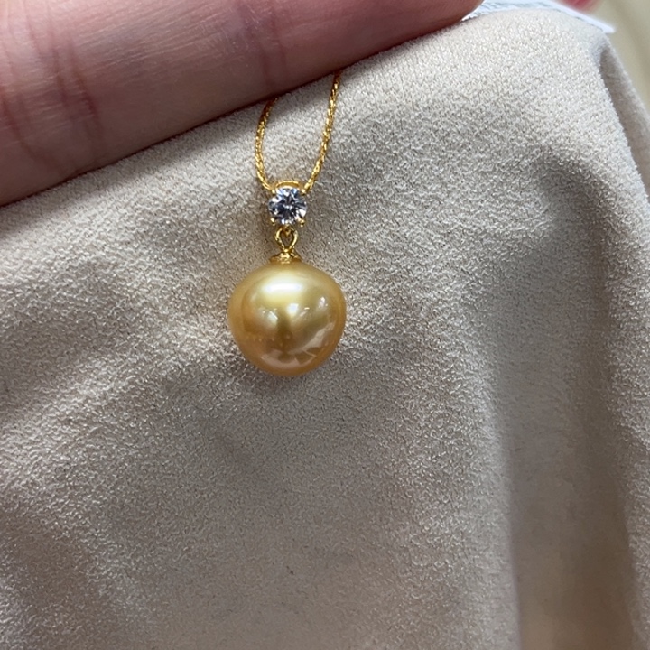 银S925镶嵌颈饰海水珍珠金珠 11-12mm 115号