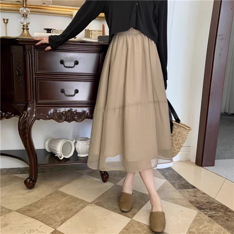 网纱A字半身裙女2024夏季新款中长款高腰显瘦超仙森系大摆裙 705#