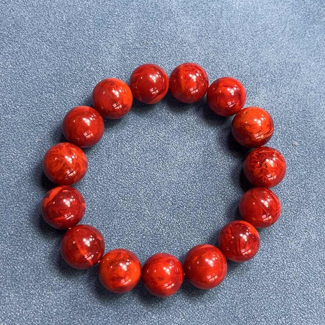 南红玛瑙未镶嵌珠宝奇石原矿手串13.8mm