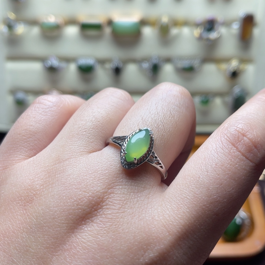 和田玉（碧玉）银S925镶嵌戒指