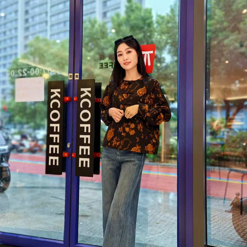 30满桑香云纱花罗黑色缠枝牡丹五福临门嘉玲同款衬衣61634-7-8