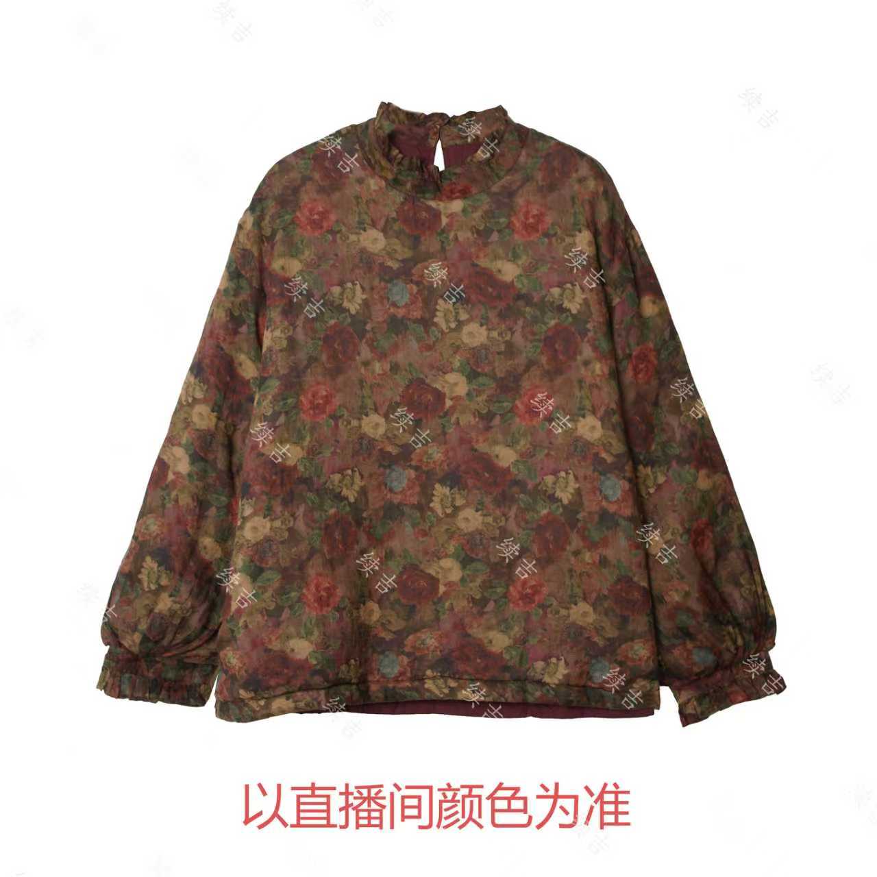 冬-续吉麻衣25-2851苎麻木耳边领百搭长袖印花复古棉衣