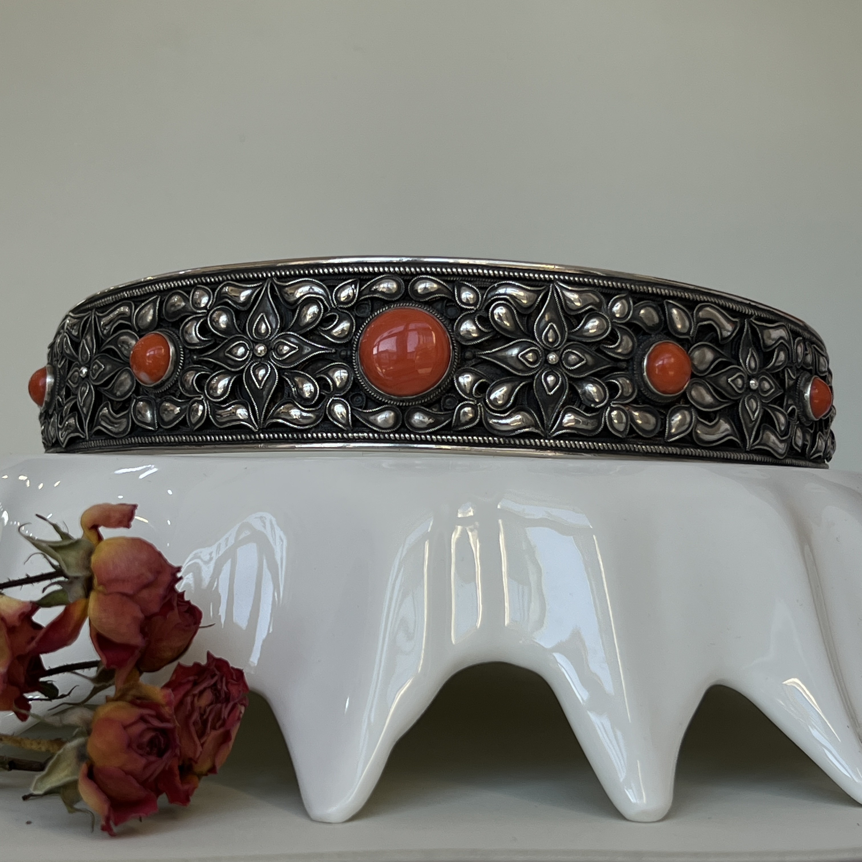 足银银制品 纯银蒙古民族风手工宽边发箍新娘头饰网红发饰6900