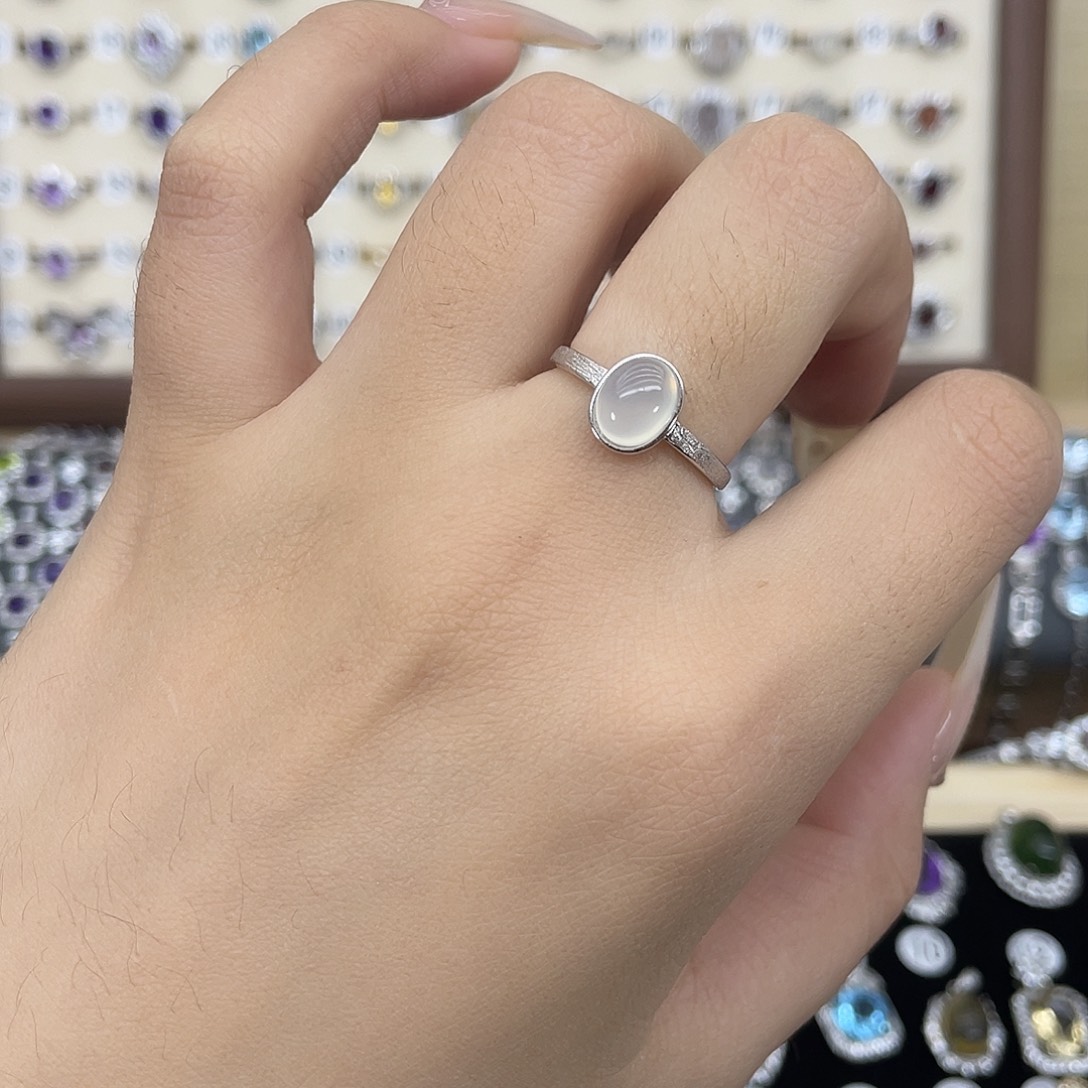 岫玉银S925镶嵌戒指