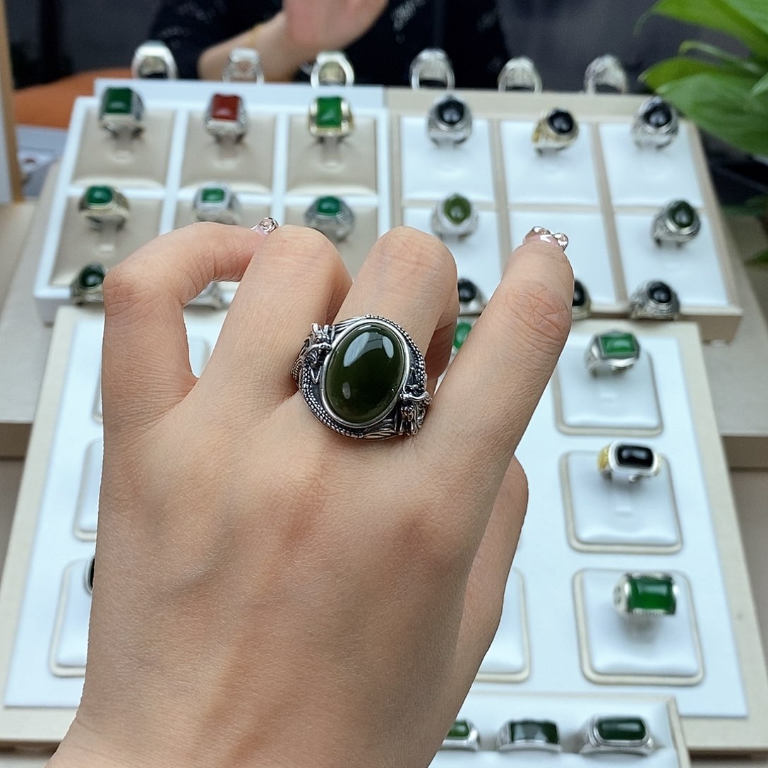 和田玉银S925镶嵌戒指