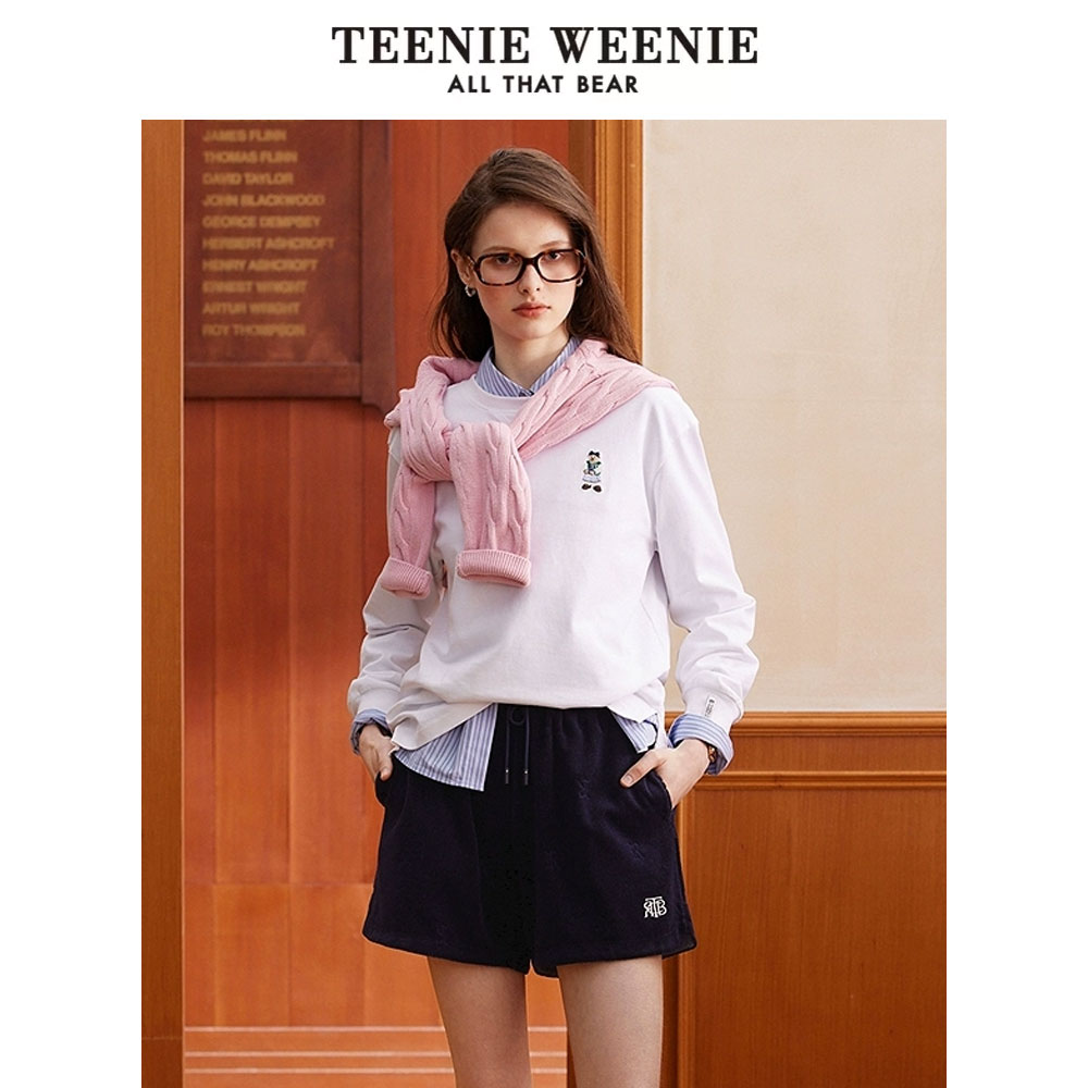 Teenie Weenie小熊2025春季新款简约圆领休闲白色T恤TTLA251201P