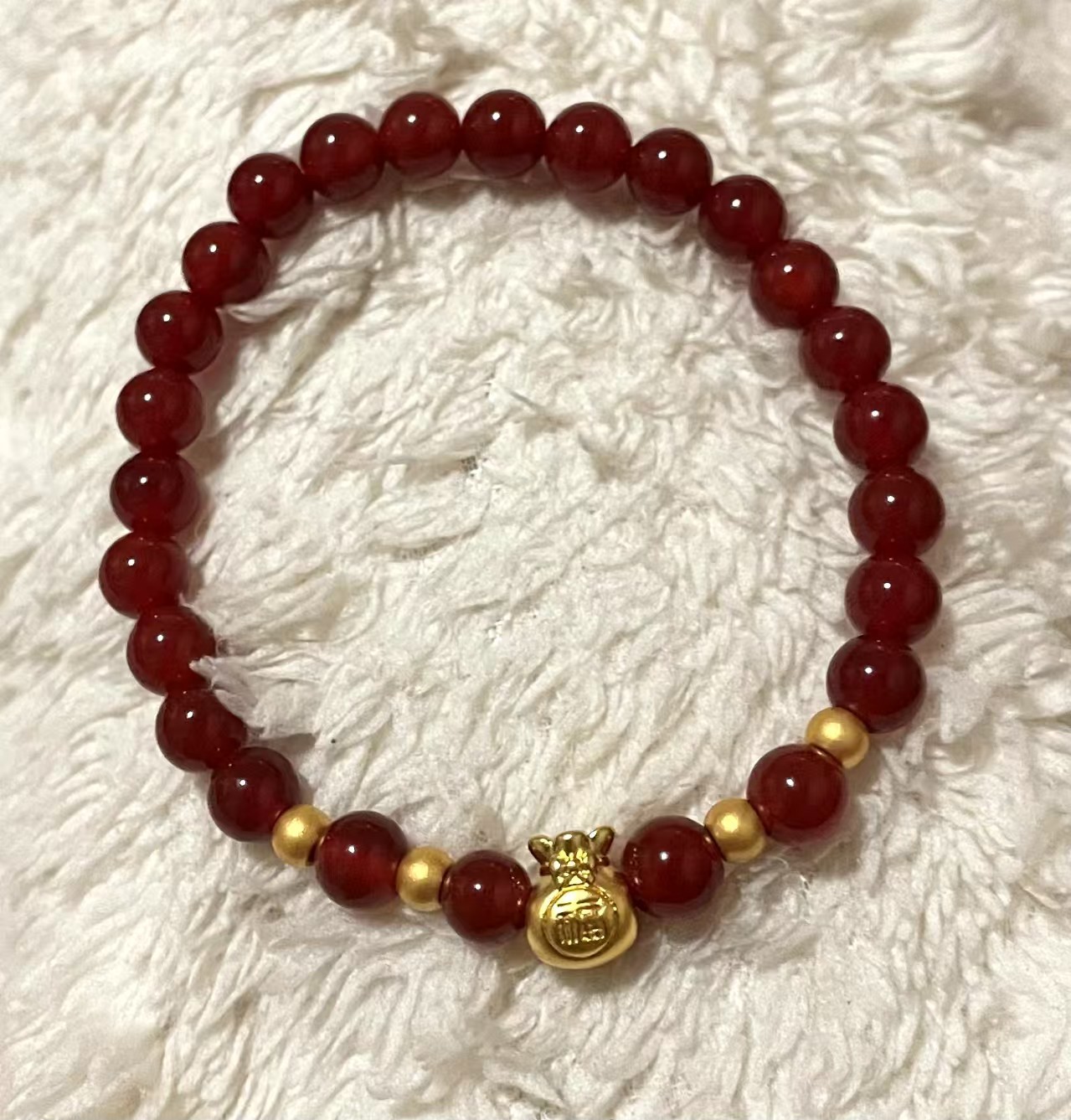 （2）足金卡八福袋+4mm古法金珠四颗（赠卡六红玛 瑙/玉髓手串）@038
