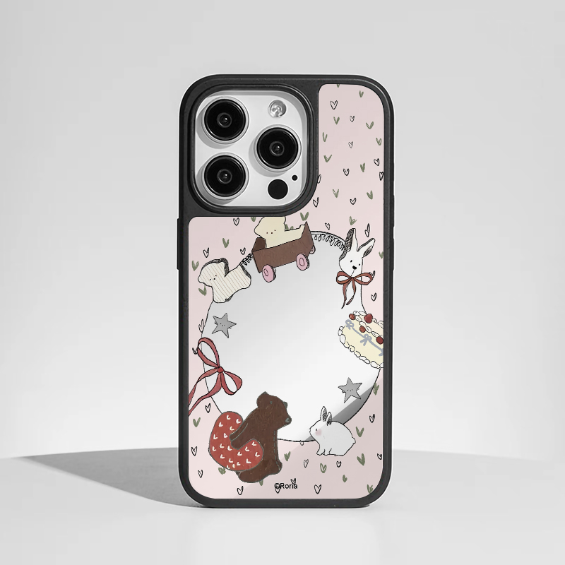 镜面甜美动物iphone16手机壳苹果15promax新款14女13防摔12适用11