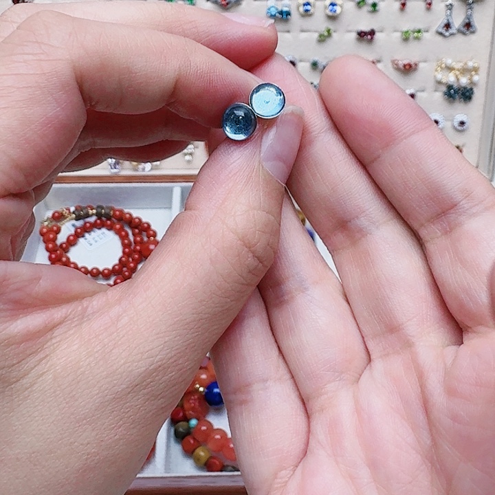 海蓝宝石耳坠银S925镶嵌耳钉