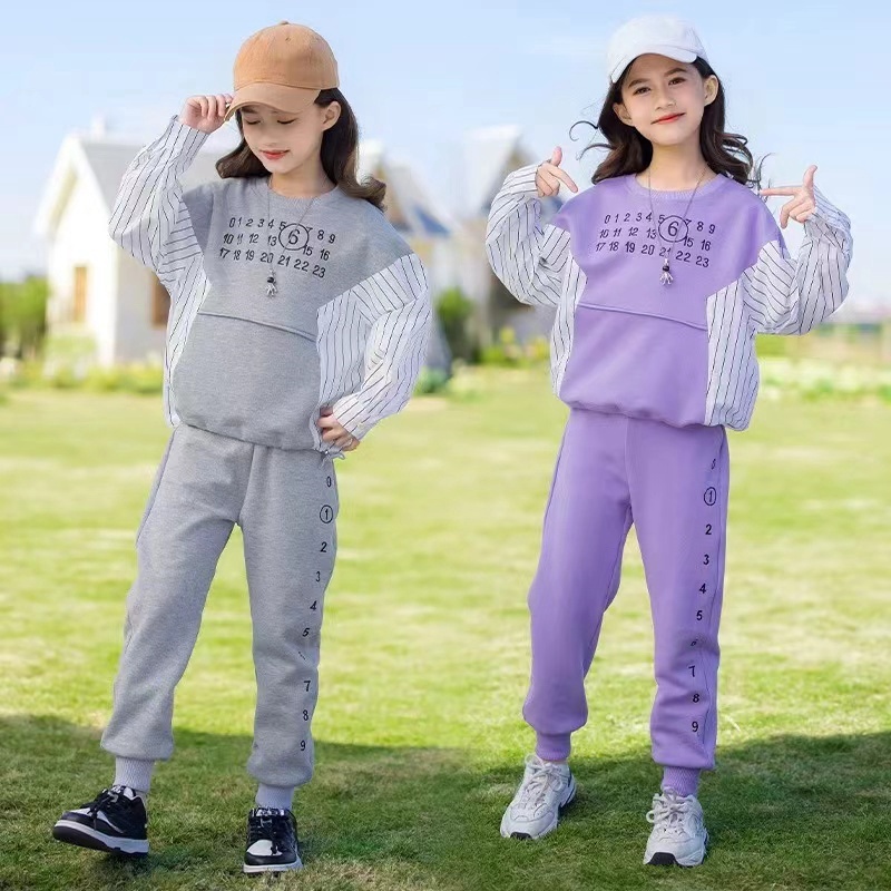 儿童2024秋季新款拼接刺绣炸街时尚套装A2990