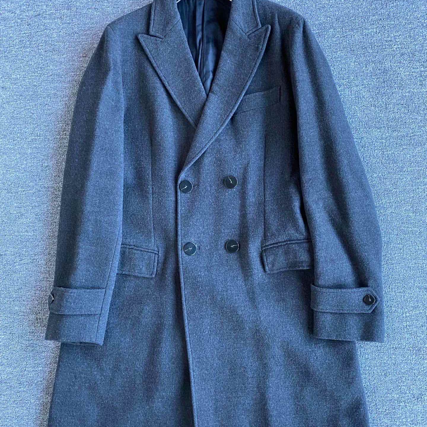 95新 GIORGIO ARMANI/阿玛尼 纯色双排扣大衣 灰色 52码 B10018